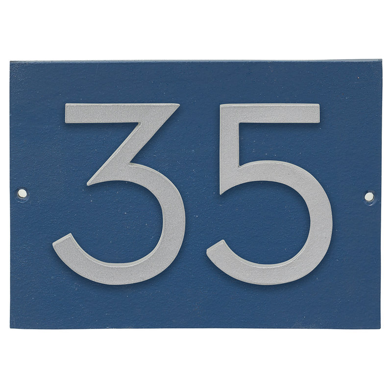 Plaque d’adresse murale sur 1 ligne flottante, Argent, Oui, Bleu mer