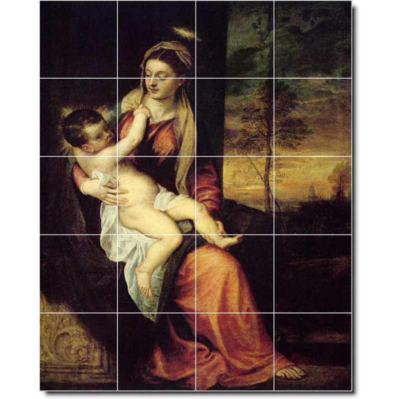 Carreau de céramique décorative 24 po x 30 po 6 po x 6 po, Peinture de Titian Mother Child W08705