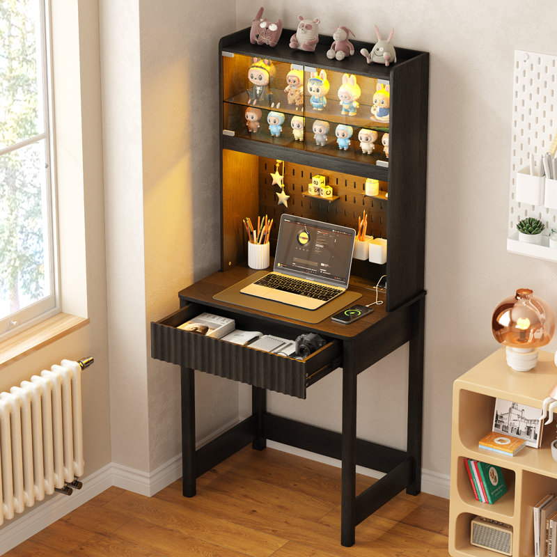 Computer Desk with Power Outlet, Black