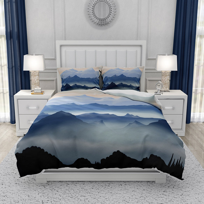 Housse de couette et taies décoratives bleues et grises, Housse de couette très grand + 2 taies décorativ