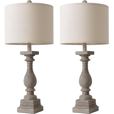 Lampes de table de ferme 27 "avec ports USB-A + C, ensemble de 2 lampes de table rétro rustiques, abat-jour en lin, lampes de chevet rétro pour le salon, la chambre à coucher, le bureau, la décoration intérieure