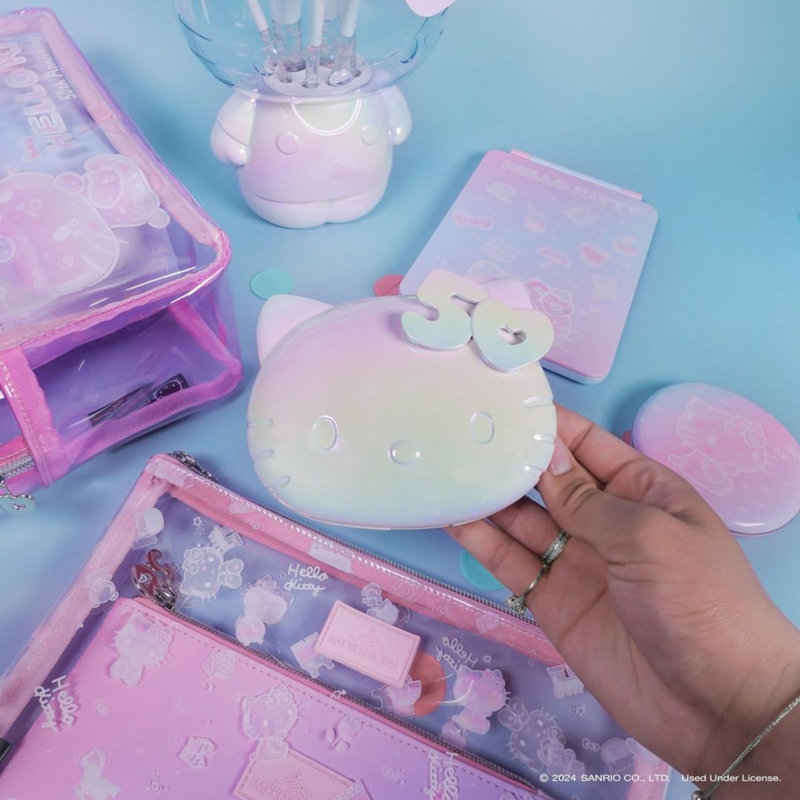 Hello Kitty Kawaii Lighted Compact Mirror for Purses with 2X Magnification and Soft Touch Switch