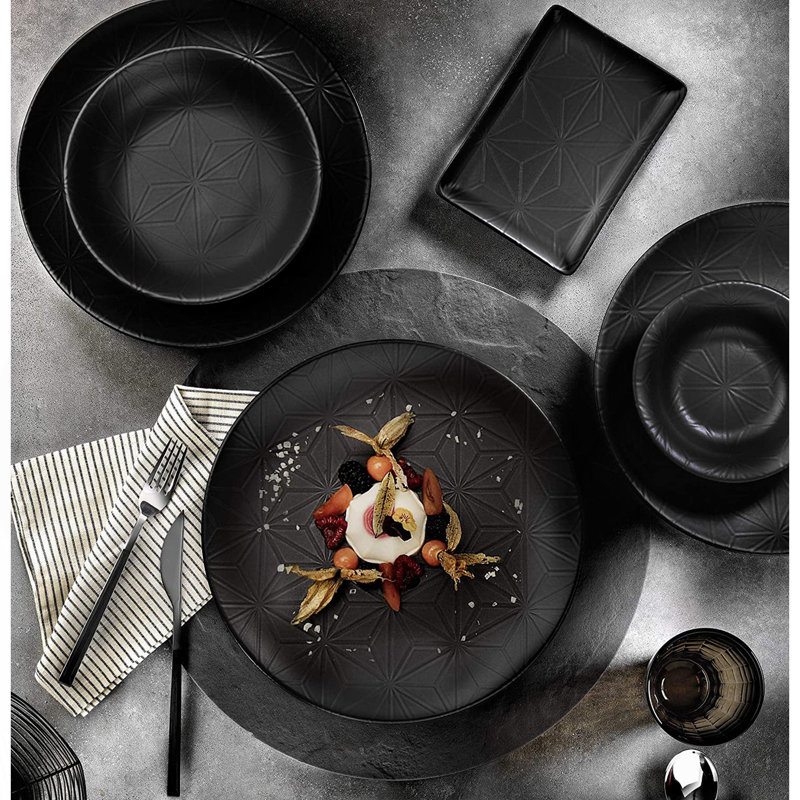 Fulya 12 Pieces Dinnerware Set, Black