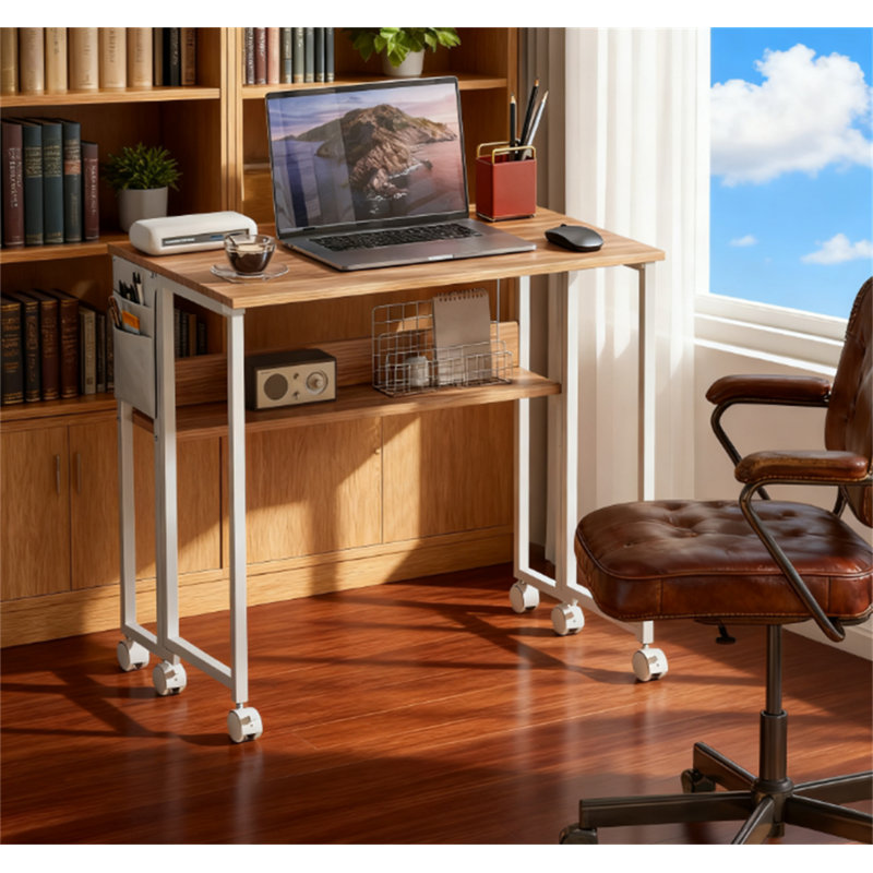 Bureau pliable avec sac de rangement (sans tabourets), Naturel, Blanc