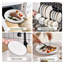 Service de table en porcelaine 18 pièces, assiettes et bols pour 6, blanc avec rebord noir-1008028616