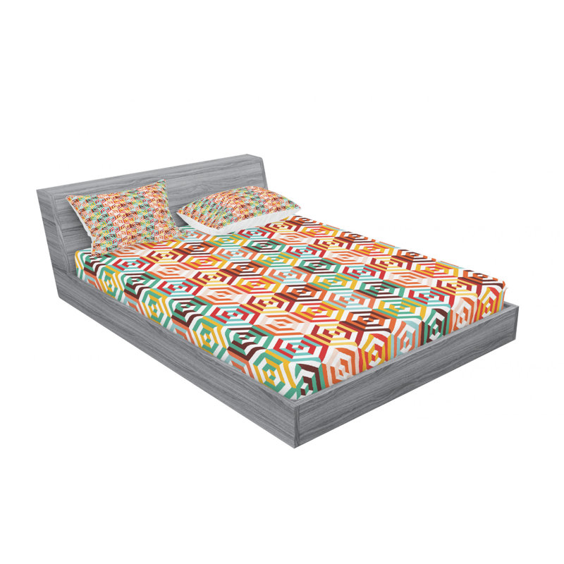 Microfiber Geometric Sheet Set, Queen Sheet Set with Fitted Sheet