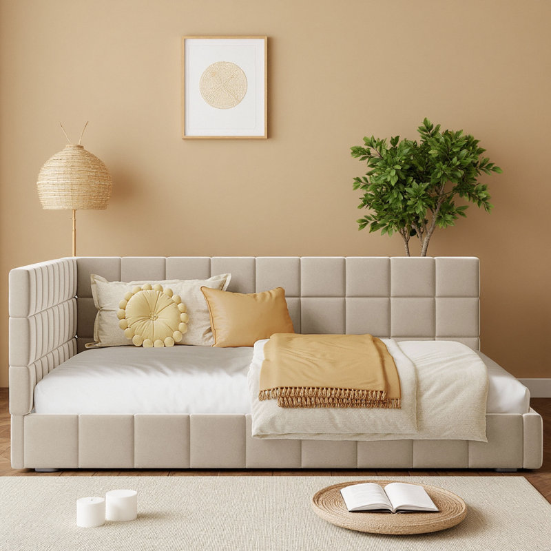 Lit plateforme tapissier Classic, Beige