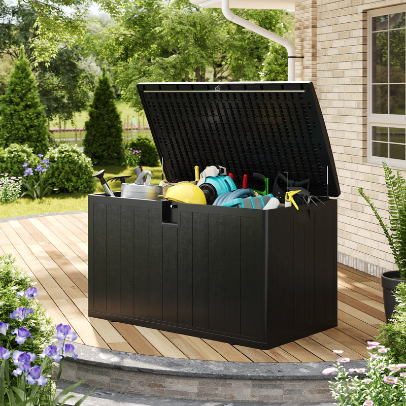 Resin Outdoor Storage Deck Box, Weatherproof & UV-Resistant Patio Container, Durable Water-Resistant Storage Bin for Patio Cushions, Garden Tools