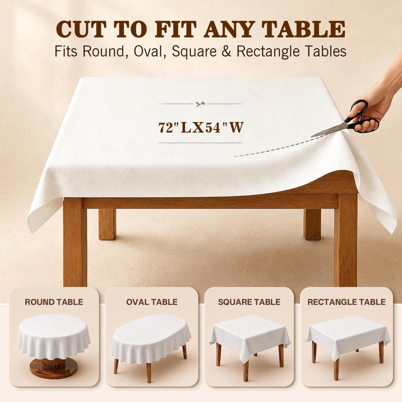 Protecteur de table robuste avec envers en flanelle pour salle à manger | Nappe rectangulaire en vinyle imperméable L 72 po x l 54 po Facile à nettoyer et à couper, housse de table résistante aux rayures et à la chaleur, coussin réutilisable