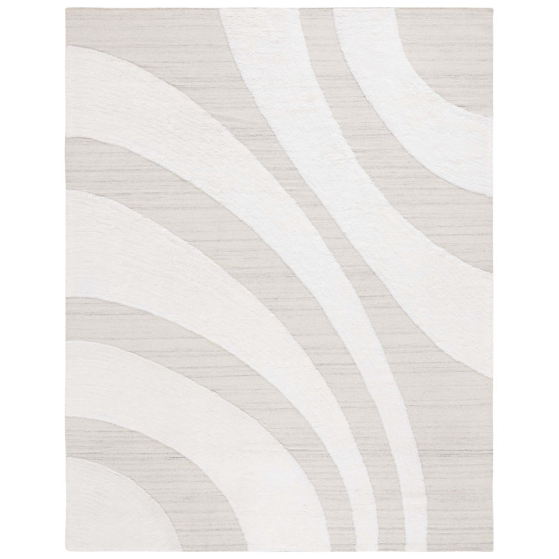 Brogun Abstract Handmade Flatweave Wool/Cotton Area Rug in Ivory/Beige, Rectangle 8' x 10'