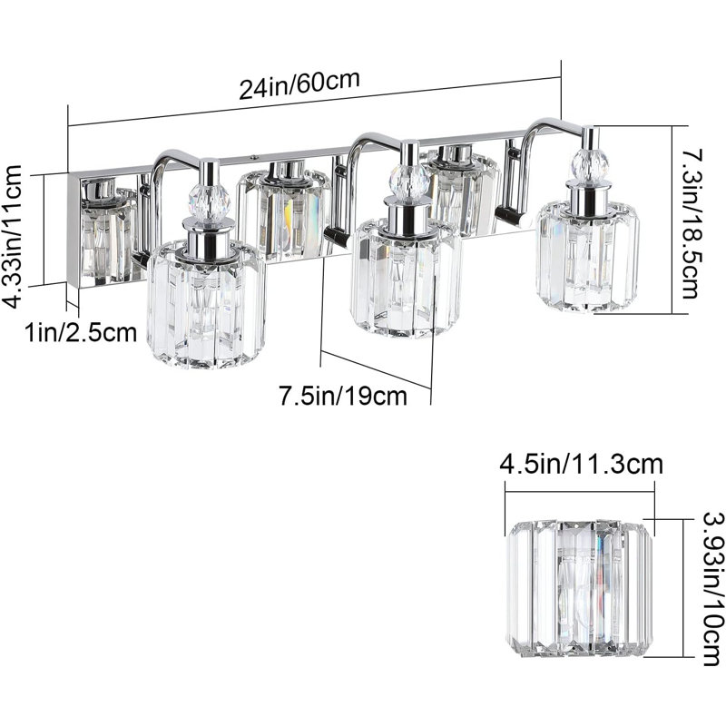 Luminaires de salle de bain en cristal 3 lumières de salle de bain modernes en cristal sur miroir