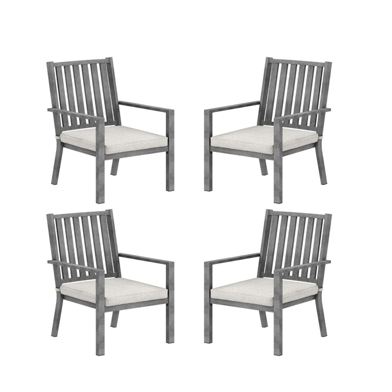 4 chaises de patio en aluminium toutes saisons de 23 pouces avec coussins gris pour les patios et les jardins de 4 chaises de salle à manger