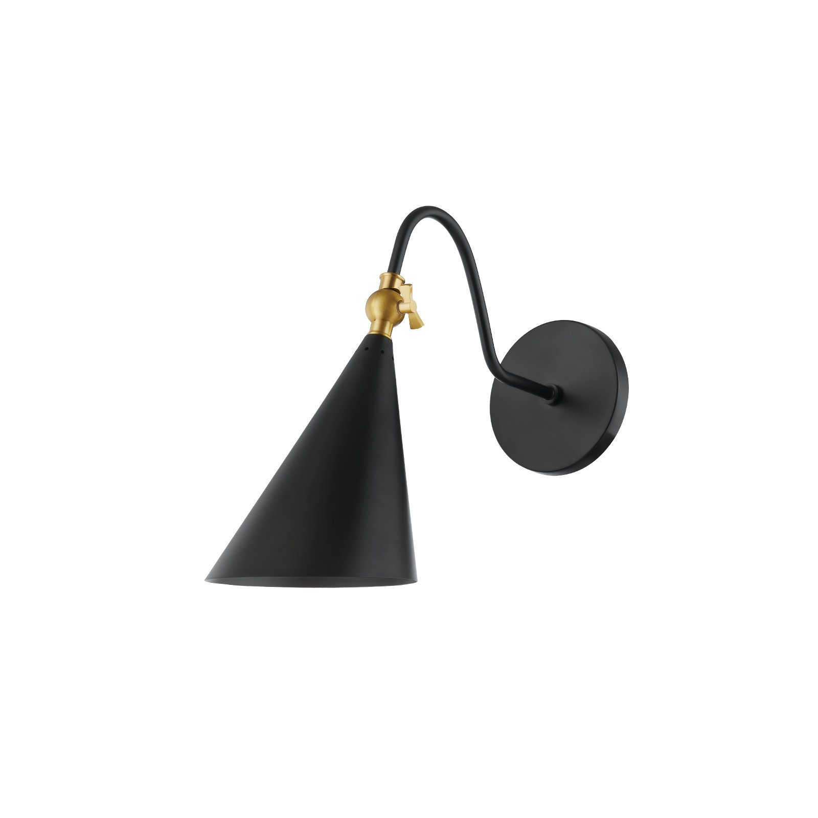 Cogan 1-Light Dimmable Armed Sconce, Aged Brass/Black