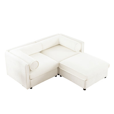 Stylish Chenille 2 With Storage Seat, Cylindrical , White, Elegant Seating Choice White , Ergonomic Modern Living Room Essential