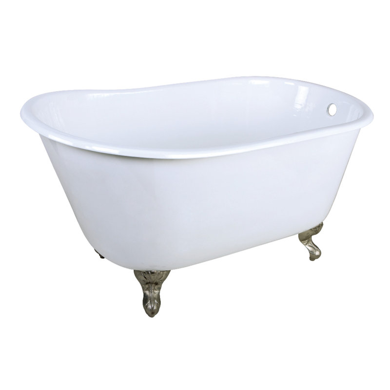 Kingston Brass 48-Inch Cast Iron Oval Single Slipper Clawfoot Tub (No Faucet Drillings), Brushed Nickel