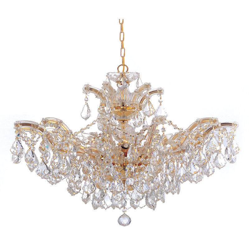 Weekes 6 - Light Glass Empire Chandelier, Hand Polished, Polished Gold