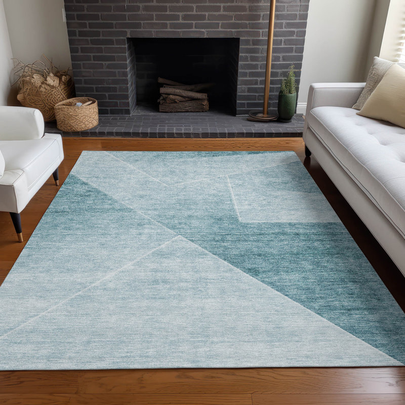 Premium Machine Washable Prisco Teal Rug, Rectangle 10' x 14'