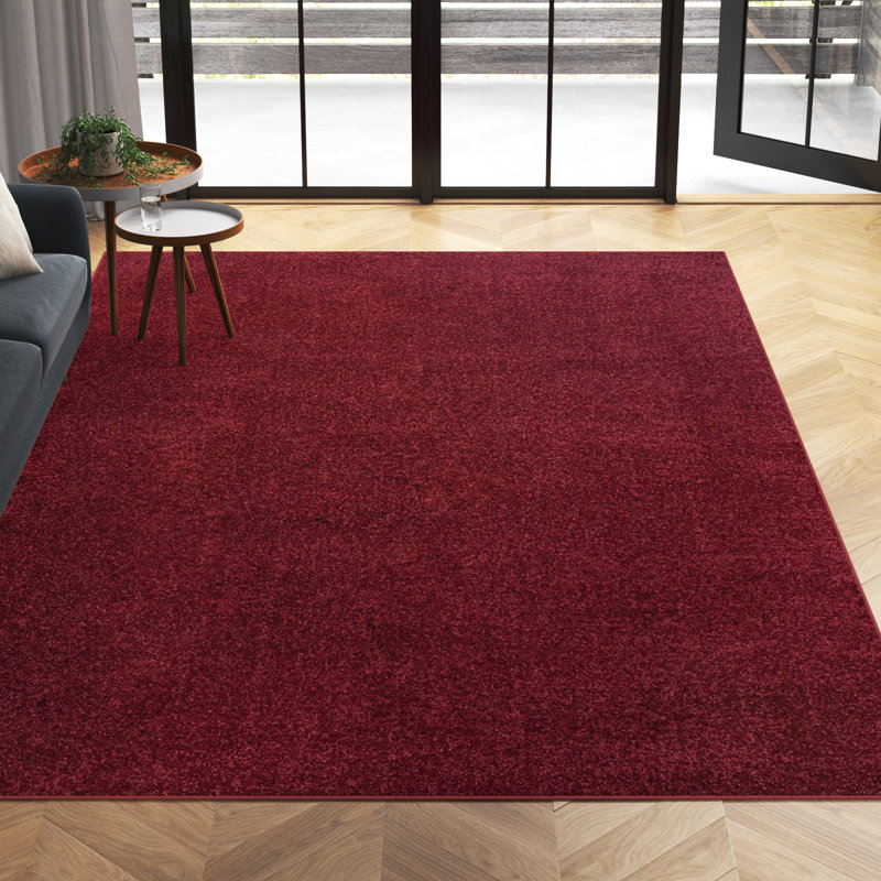 Arbelle Solid Low-Pile Dark Red Rug, Rectangle 8'8" x 12'