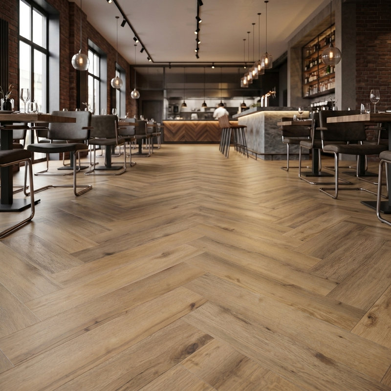 Planches en vinyle Blues Herringbone SPC - 29,5 po x 5,9 po - chêne chêne, Chêne marcheur