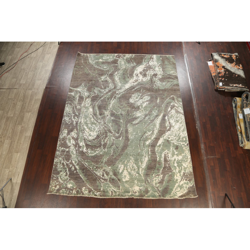 Tapis oriental contemporain à teinture végétale noué à la main 9 x 12