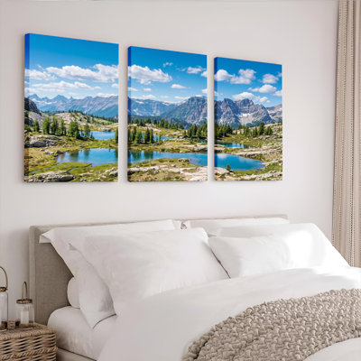 Ensemble de 3 tableaux sur toile représentant un lac de montagne, pour la décoration du salon, de la chambre et de la maison.
