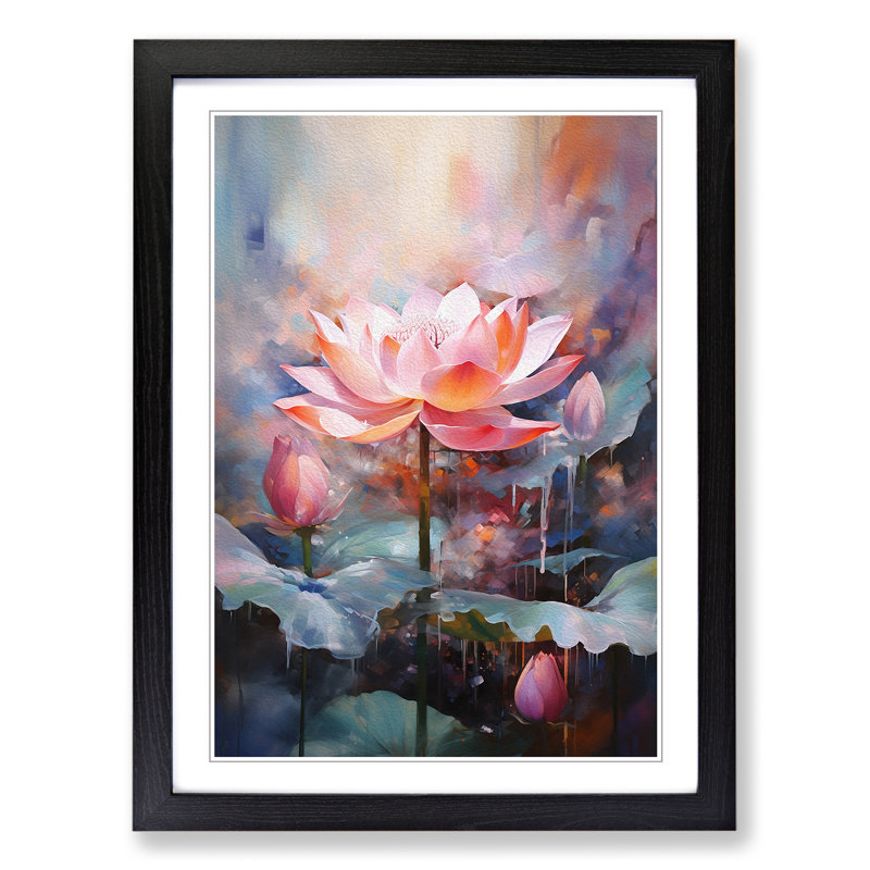 Lotus Flower Action No.2 - Single Picture Frame Print on Wood, Black, 46cm H x 34cm W x 2cm D