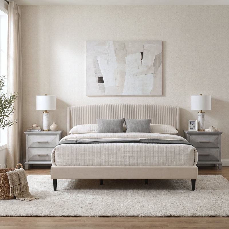 Jolande Contemporary 3 Pieces Bedroom Set, 3 Pcs: Bed, 2 Nightstands, King