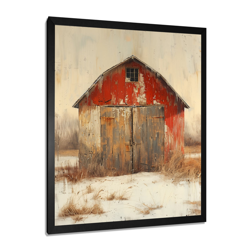 Rouge, gris et gris bois d'automne, Toile encadrée noire simple, H 12 po x l 20 po x P 1 po
