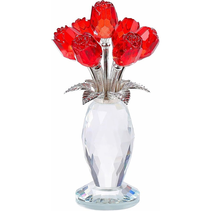 Bouquet de roses en cristal fait à la main avec vase décoratif, décoration florale de table pour la décoration intérieure