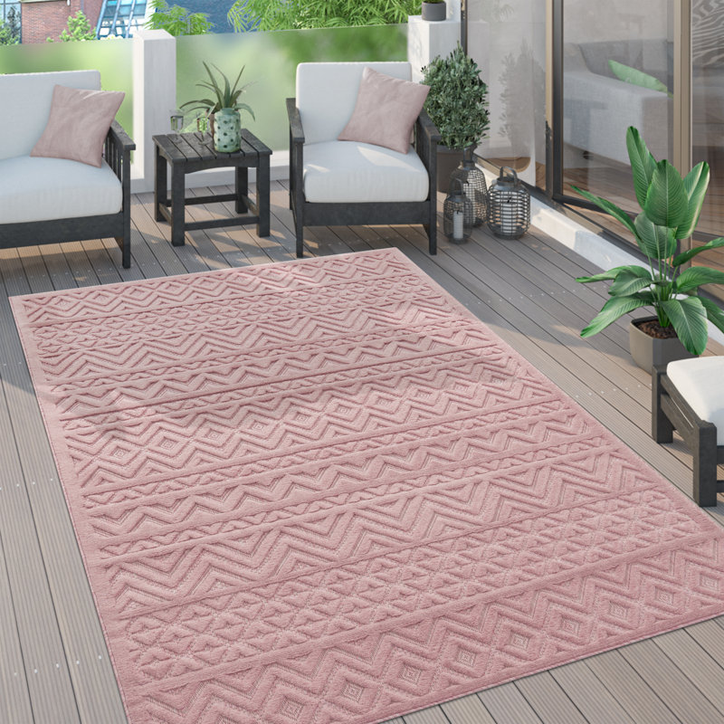 Tapis intérieur / extérieur rose en polypropylène tissé à la machine Javy, Rectangle 2 pi x 3 pi 4 po
