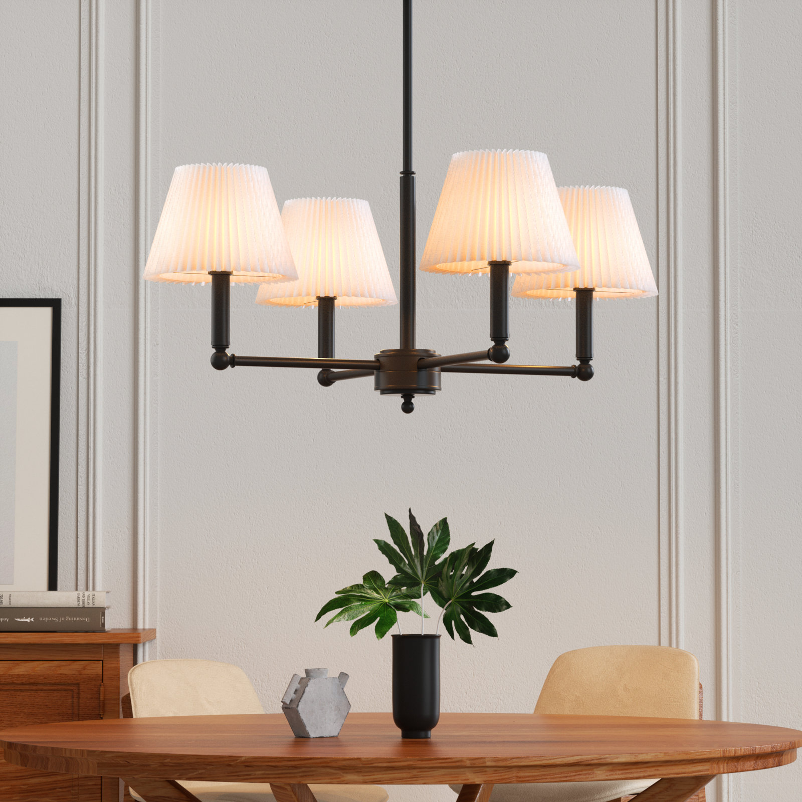 Costa Wrought Iron 4-Light Chandelier, Matte Black