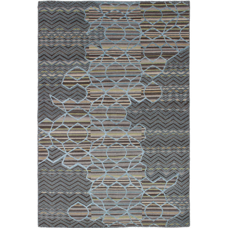 Tapis unique en laine noué à la main gris / brun clair de 5 pi 3 po x 7 pi 10 po Andhav