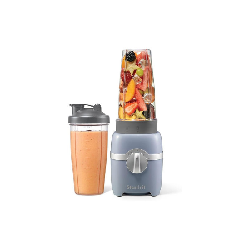 Starfrit 300W Personal Blender with Two 828 mL Travel Cups and Two Stainless Steel Blades, Gray