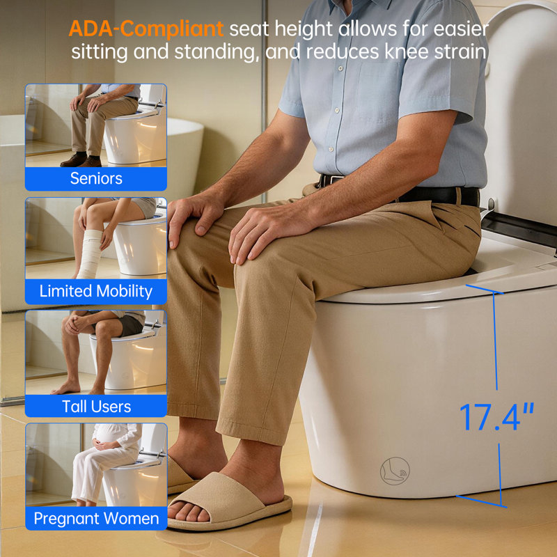 Luxury One-Piece Elongated Smart Toilet with Automatic Open/Close Lid, ADA Comfort Height Heated Bidet Toilet with Protective Foam Shield & Hands-Free Foot Sensor and 1000g MaP Power Flush