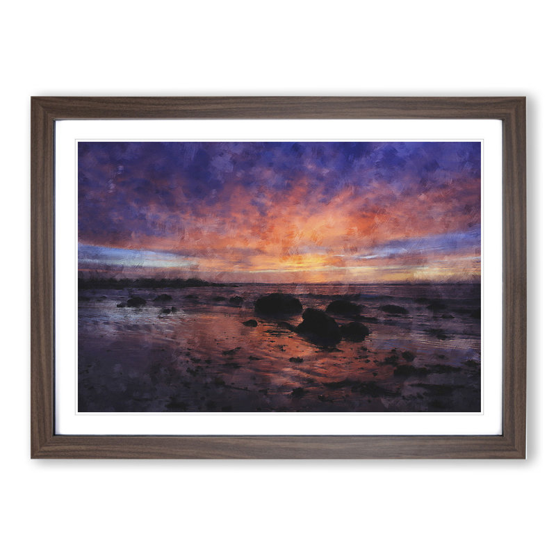 Purple Beach Sunset - Framed Print, 27cm H x 36cm W x 2cm D, Walnut Framed