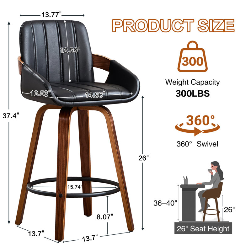 Swivel Bar & Counter Stool, Black, 1