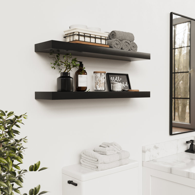 Tablettes flottantes en bois massif, tablettes en bois pour le mur, Noir, 1.2" H x 30" W x 6.7" D