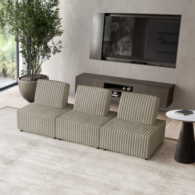 3-Piece Beige Velvet Modular Chair Set