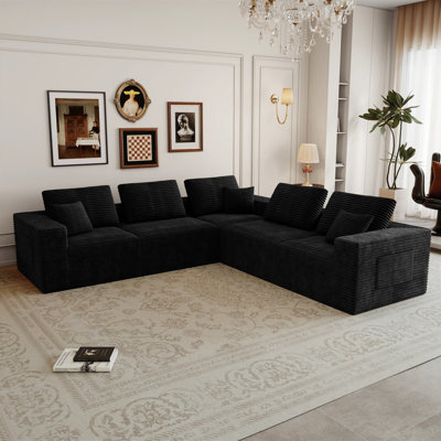 Canapé modulaire modulaire avec velours côtelé moelleux, aucun assemblage requis, combinaison gratuite de 5 pièces pour le salon et la chambre à coucher, noir