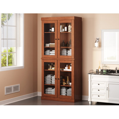32" 100% Solid Wood Freestanding Bathroom Cabinet with Clear Glass Doors & Adjustable Shelves – Modern Bathroom Storage