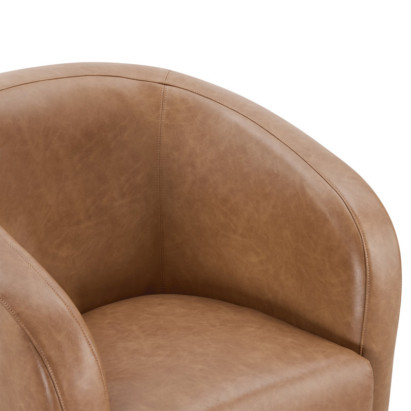 Fauteuil d'appoint rembourré et pivotant en cuir, Brun