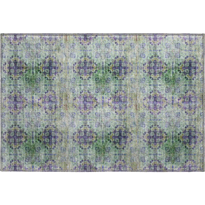 Premium Machine Washable Cerrito AMF557 Purple Rug, Rectangle 1'8" x 2'6"