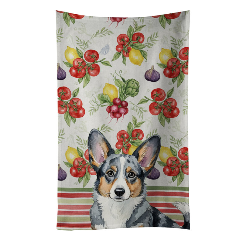 Blue Merle Cardigan Welsh Corgi Vegetables Kitchen Towel, Blue Merle Cardigan Welsh Corgi