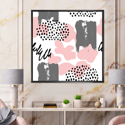 " Pink And Gray Retro Polka Dot Clouds I " Painting Print