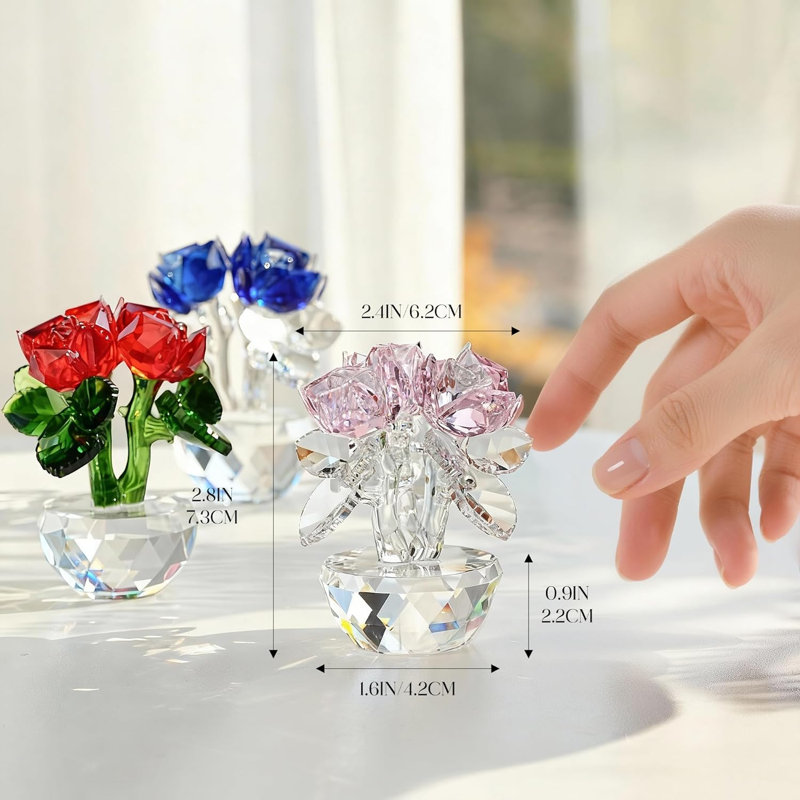 Pink crystal rose bouquet figurine