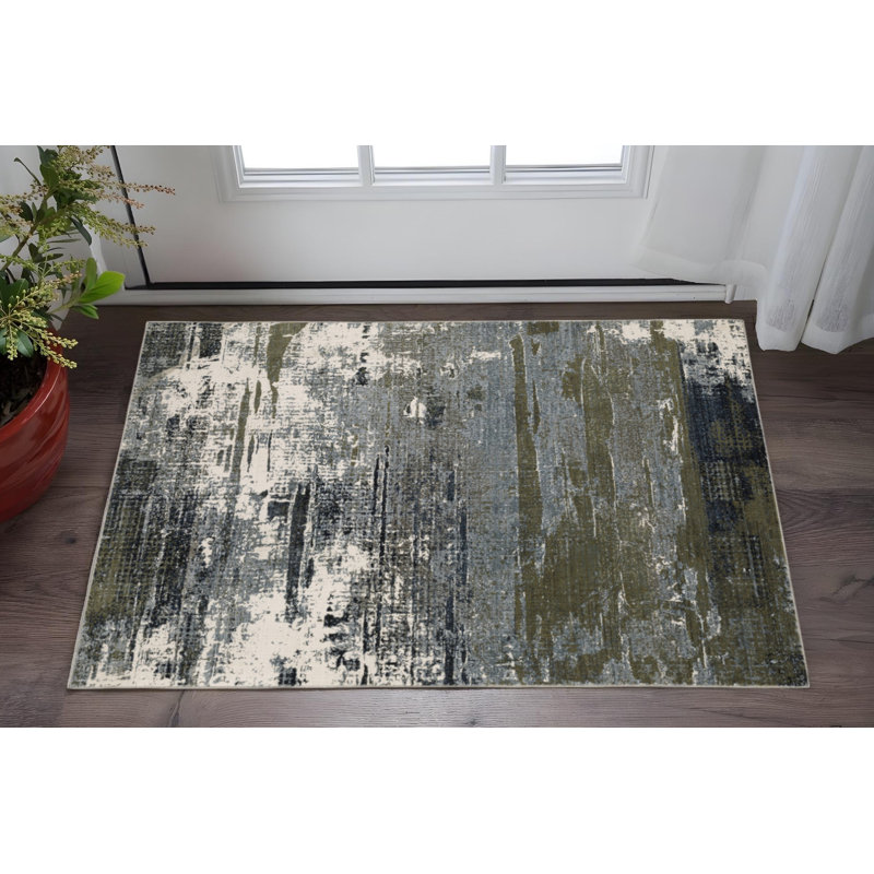 Tapis bleu et vert 3 pi x 5 pi, Rectangle 3 pi 4 po x 5 pi