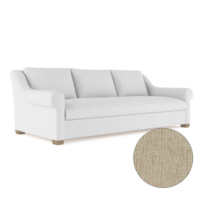 Thompson Rolled Slope-Arm Sofa, 32" H x 96" W x 41" D, Plush Velvet Alabaster, Weathered