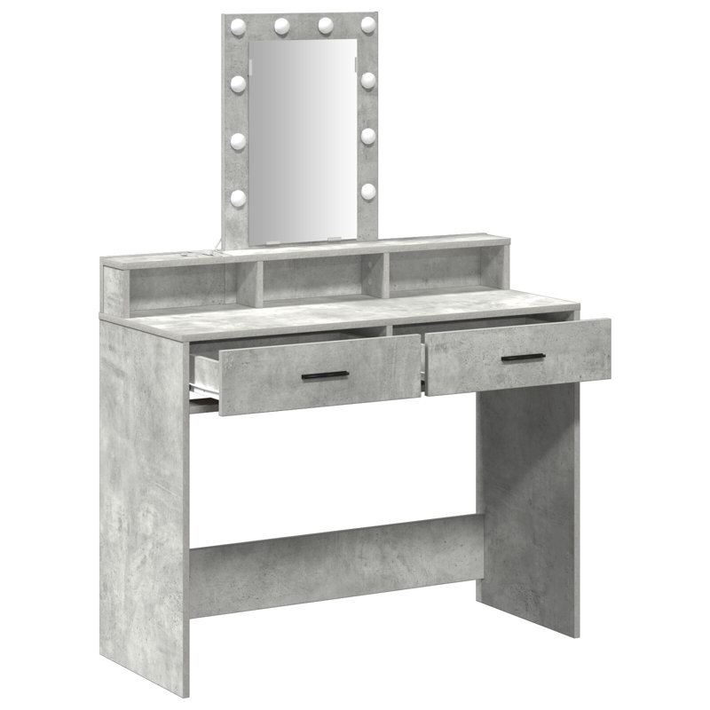 Engineered Wood 100 X 41 X 140 Cm Mirror, Concrete Grey
