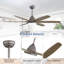Ventilateur de plafond en bois massif 60 po à DEL à intensité variable avec télécommande, moteur CC réversible silencieux à 6 vitesses, gris anthracite / bois-515908385-515908384