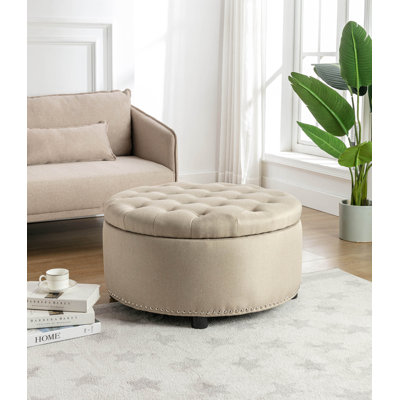 Claria Tufted Round Solid Colour Ottoman with Storage